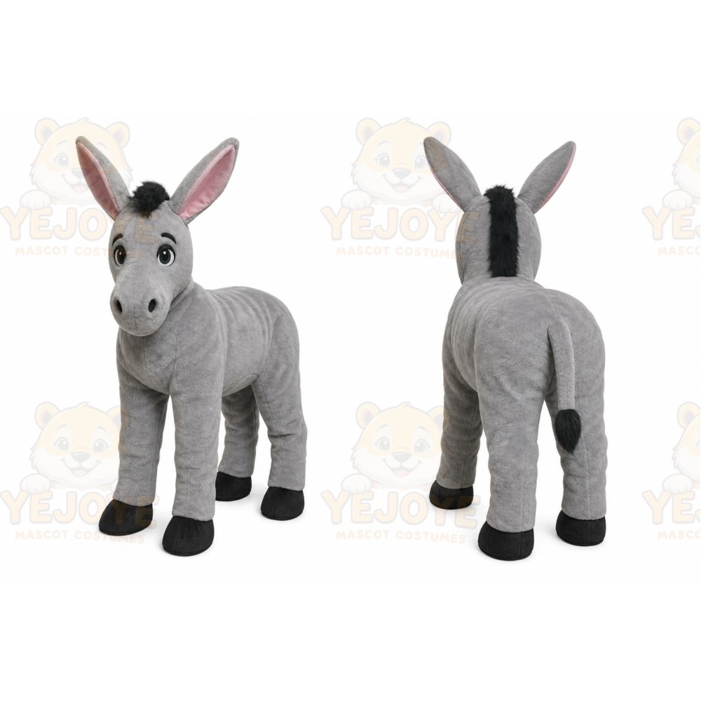 Gray Donkey Mascot Costume with Custom Logo