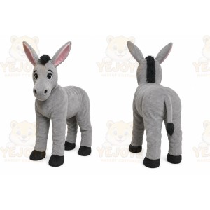 Gray Donkey Mascot Costume with Custom Logo