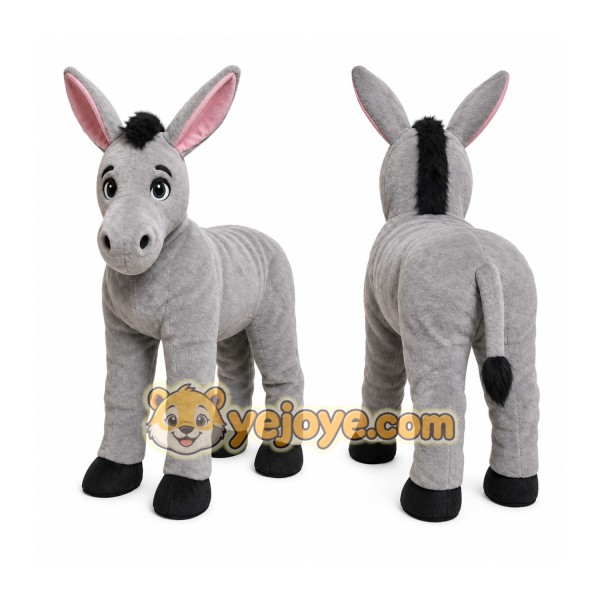Gray Donkey Mascot Costume with Custom Logo