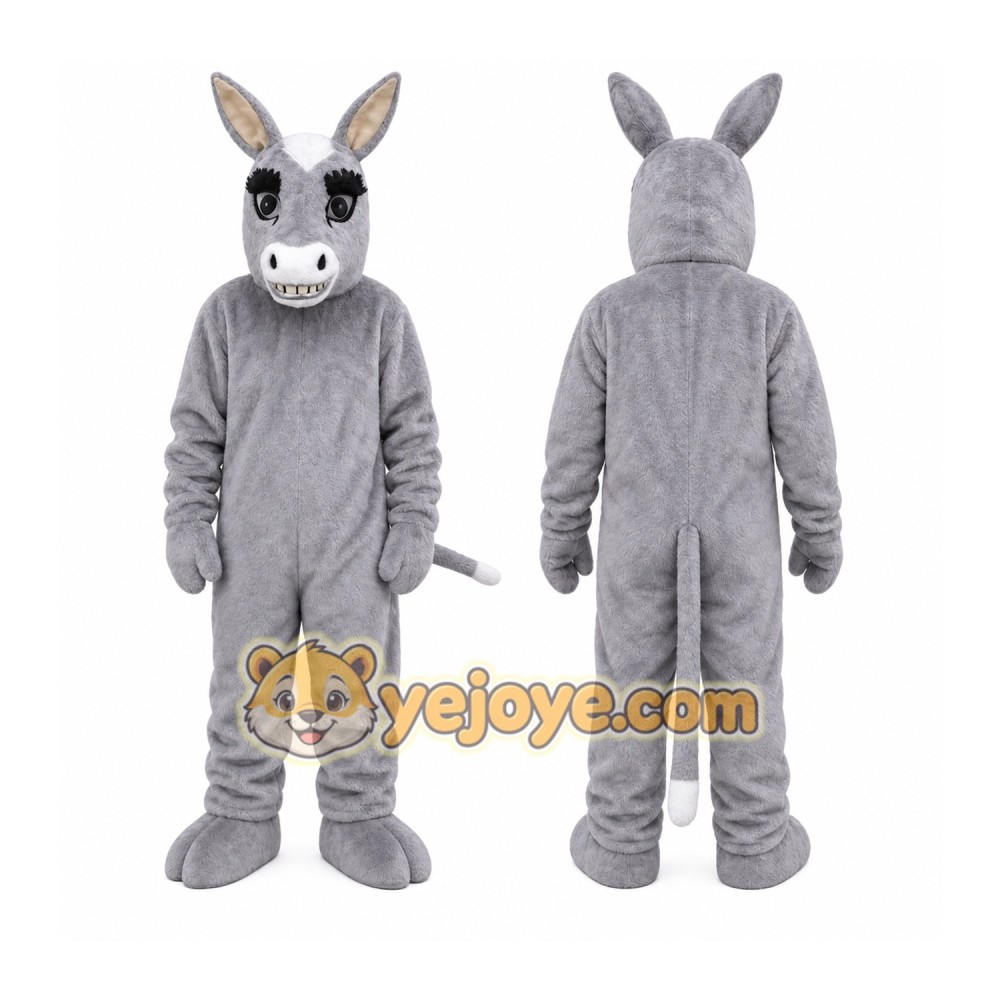Gray Donkey Mascot Costume with Custom Logo