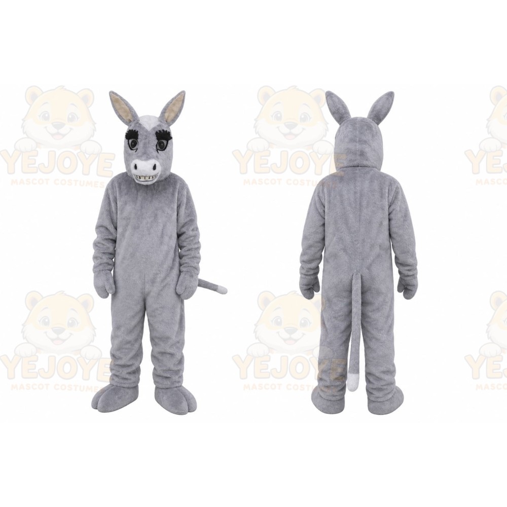 Gray Donkey Mascot Costume with Custom Logo