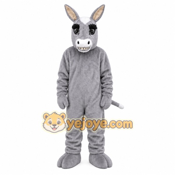 Gray Donkey Mascot Costume with Custom Logo