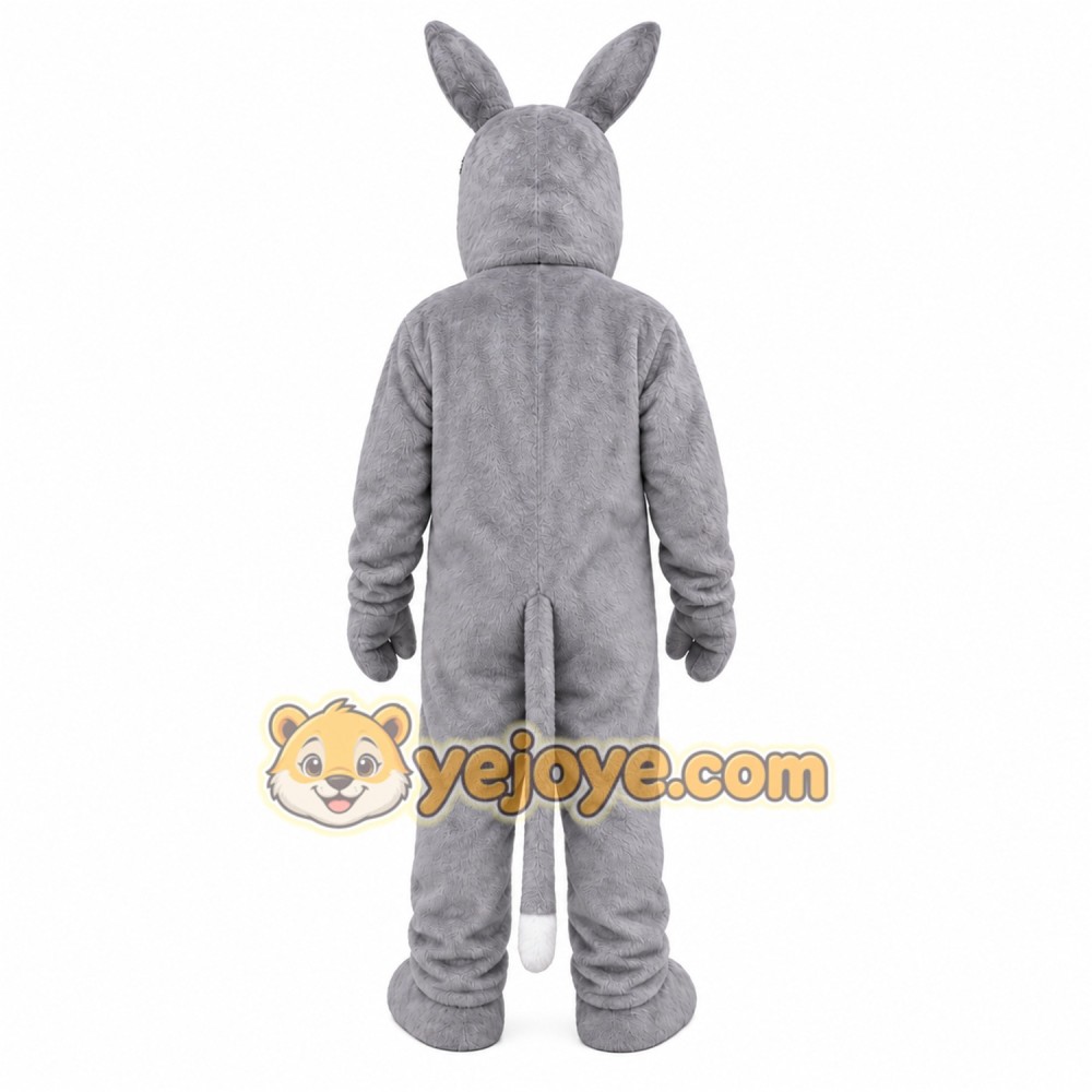 Gray Donkey Mascot Costume with Custom Logo