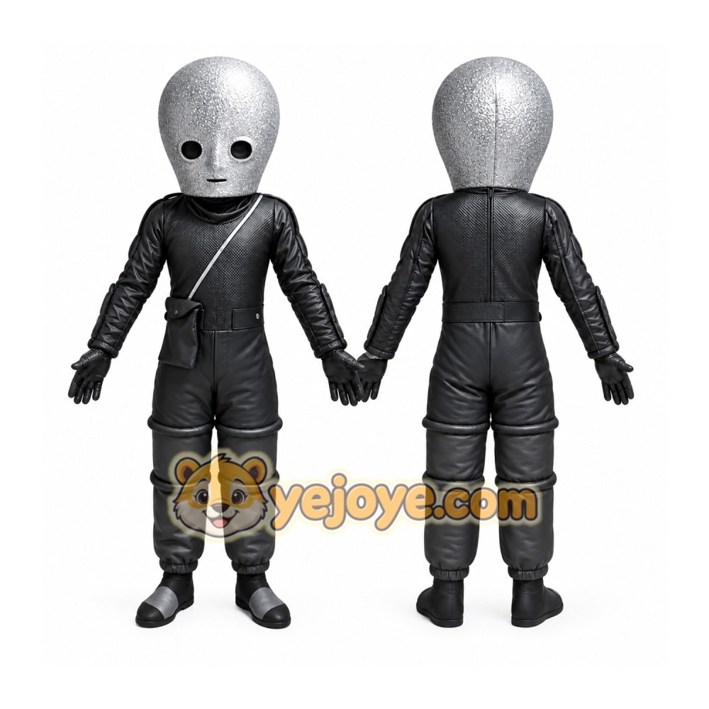Black Alien Mascot Costume with Custom Logo Black Alien Mascot Costume with Custom Logo