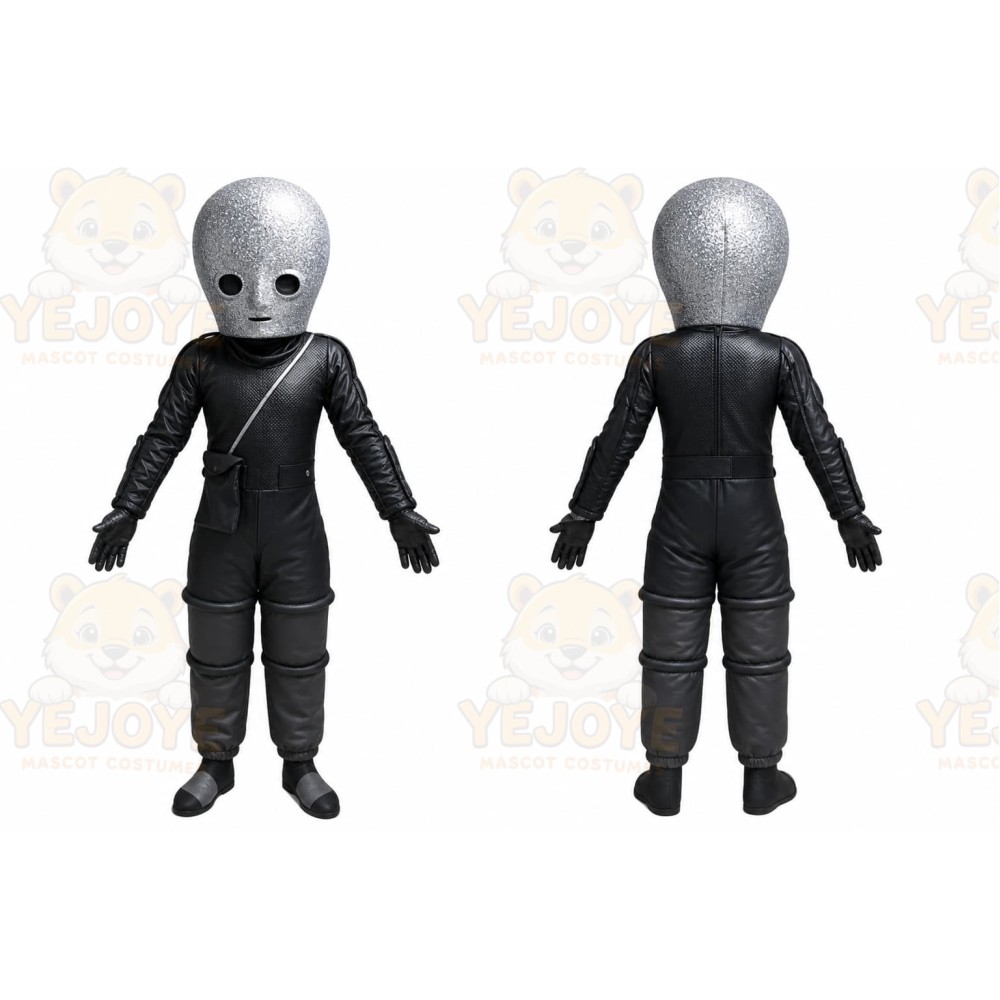 Black Alien Mascot Costume with Custom Logo
