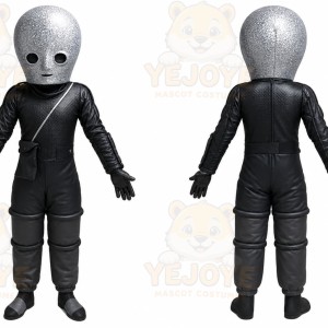 Black Alien Mascot Costume with Custom Logo