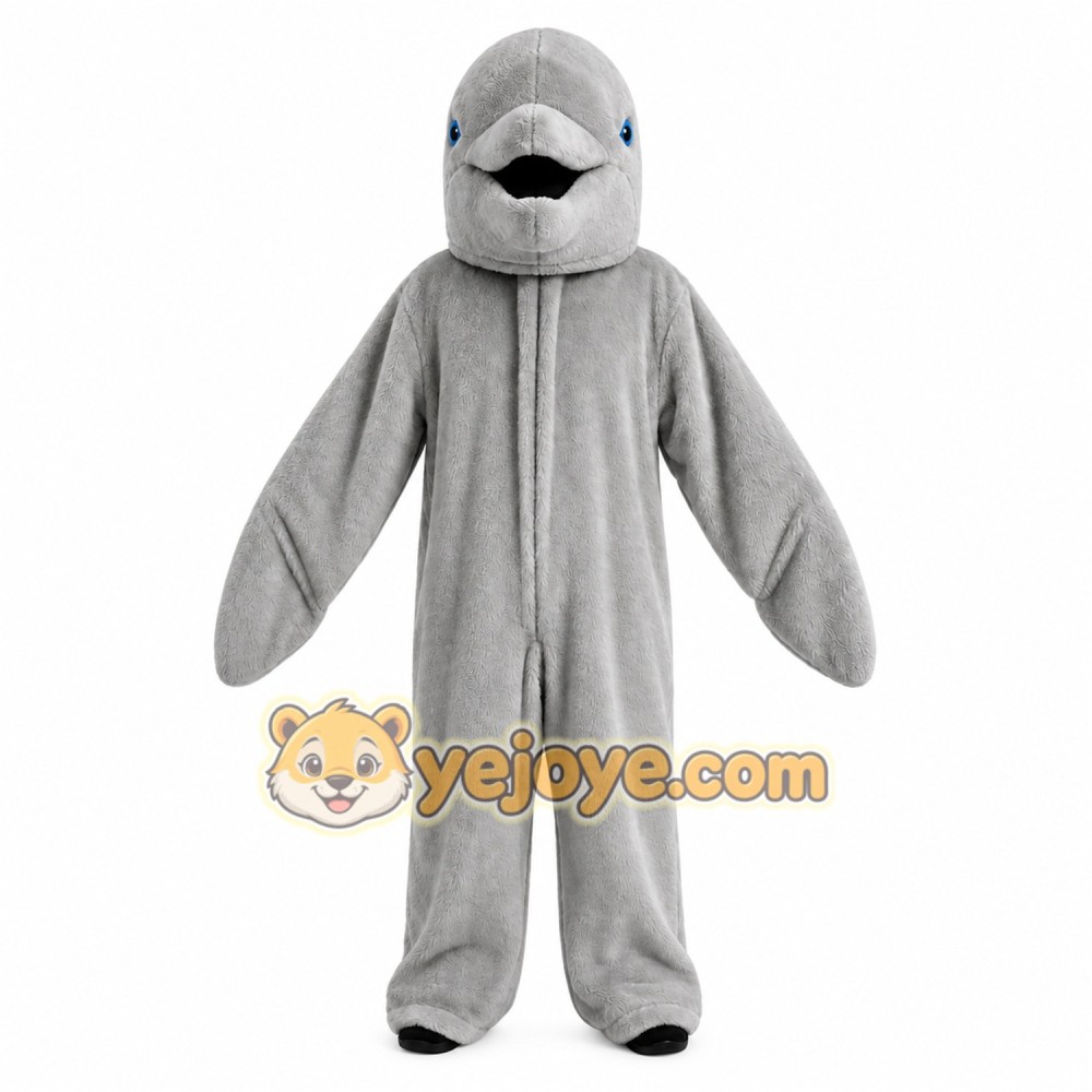 Gray Dolphin Mascot Costume with Custom Logo Gray Dolphin Mascot Costume with Custom Logo