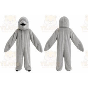 Gray Dolphin Mascot Costume with Custom Logo