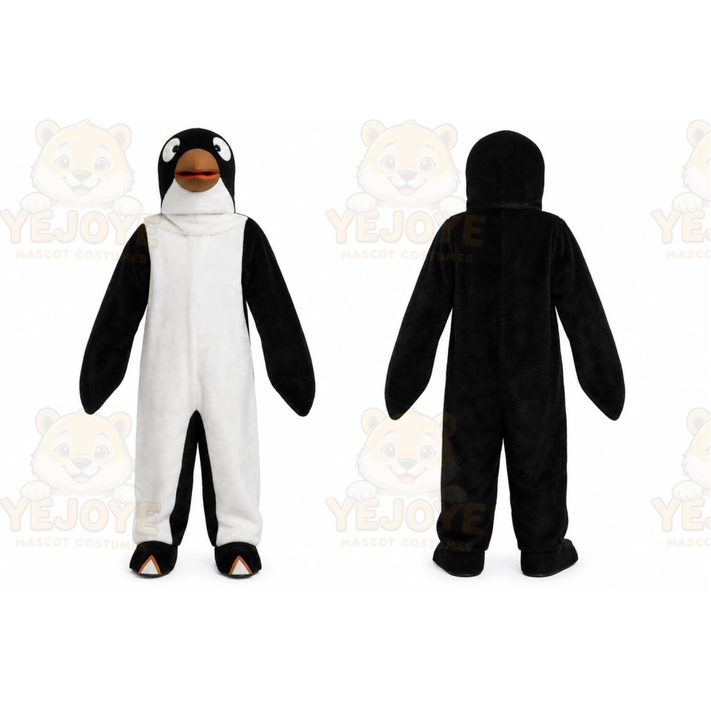 Black Penguin Mascot Costume with Custom Logo
