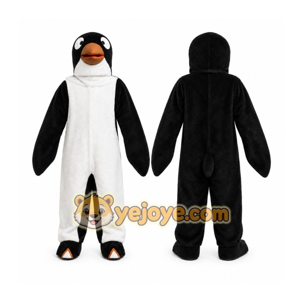 Black Penguin Mascot Costume with Custom Logo