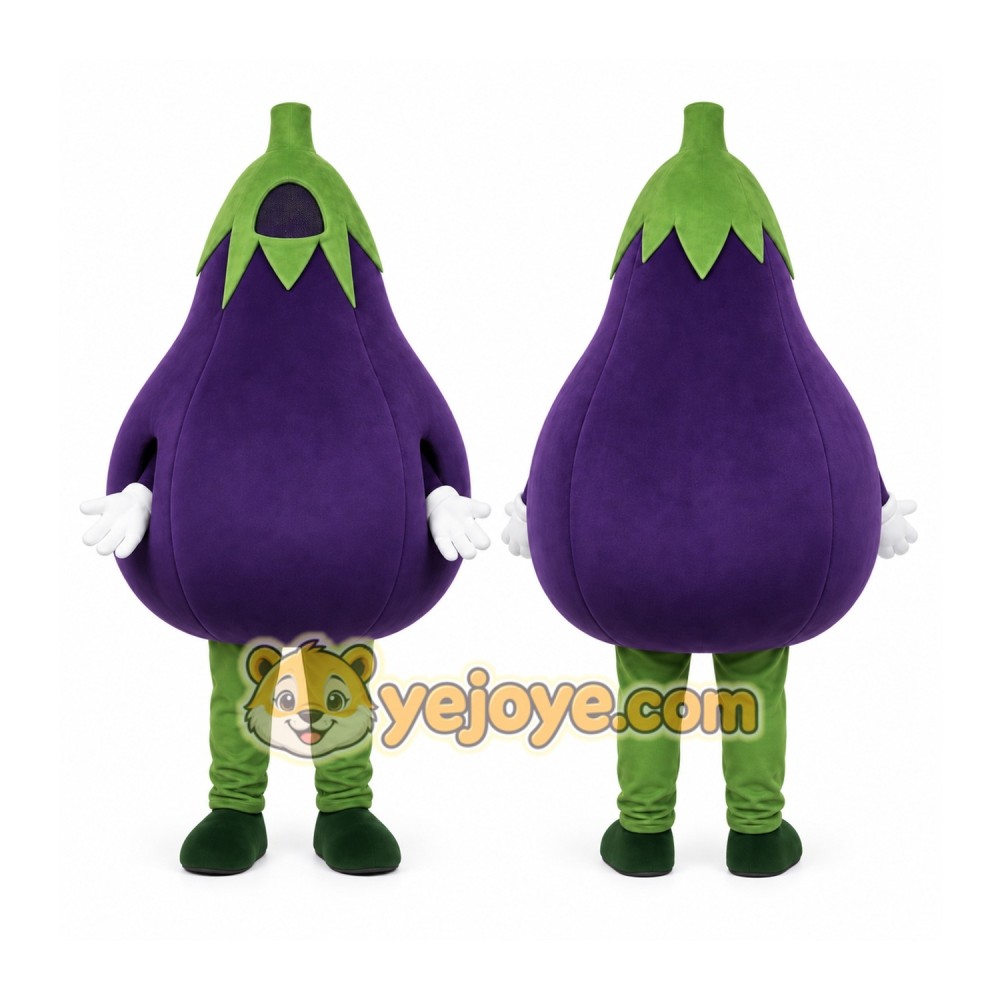Purple Eggplant Mascot Costume with Custom Logo