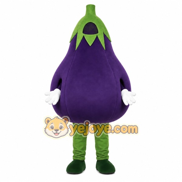 Purple Eggplant Mascot Costume with Custom Logo