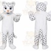 White Leopard Mascot Costume with Custom Logo