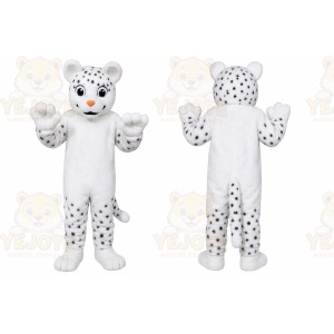 White Leopard Mascot Costume with Custom Logo