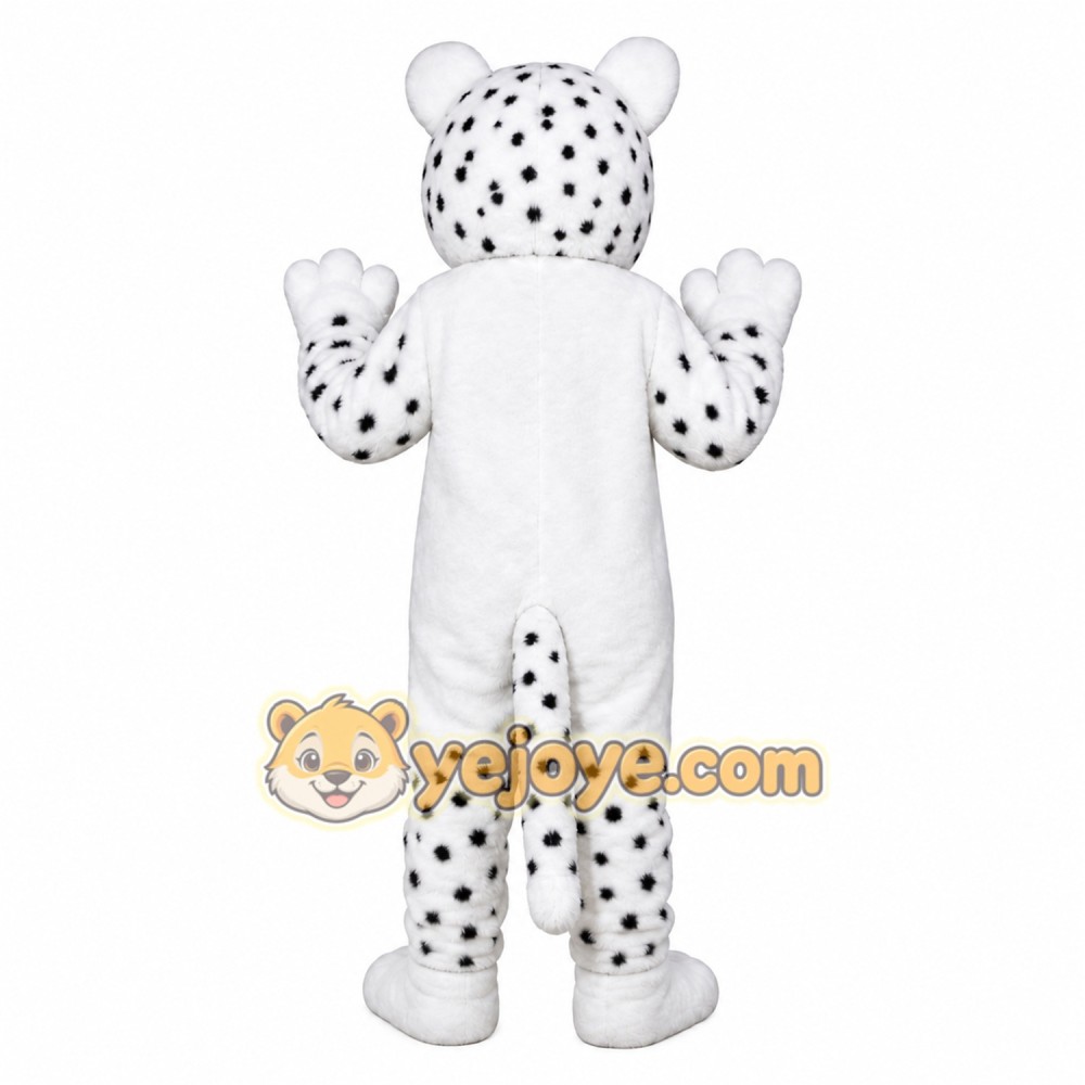 White Leopard Mascot Costume with Custom Logo