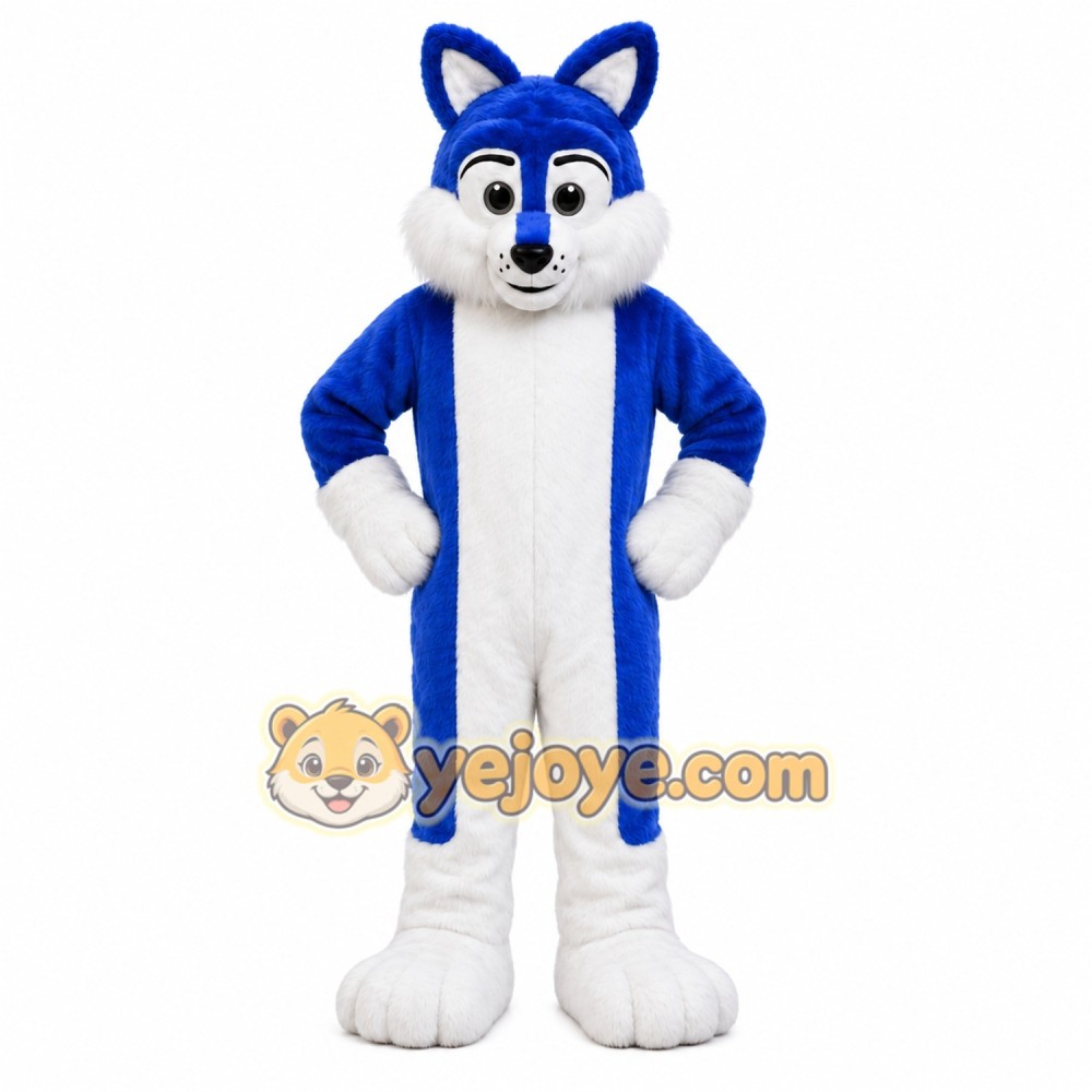 Blue Husky Dog Mascot Costume with Custom Logo