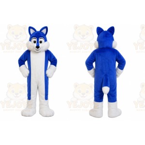 Blue Fox Mascot Costume with Custom Logo