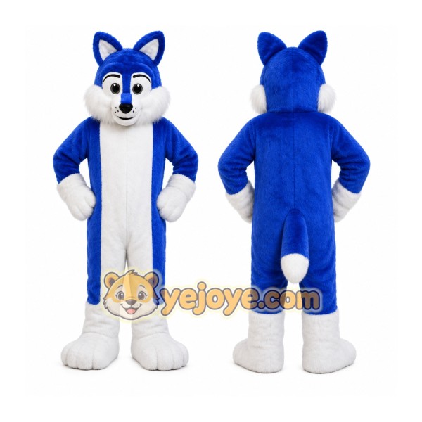 Blue Husky Dog Mascot Costume with Custom Logo