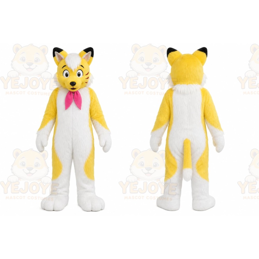 Yellow Fox Mascot Costume with Custom Logo