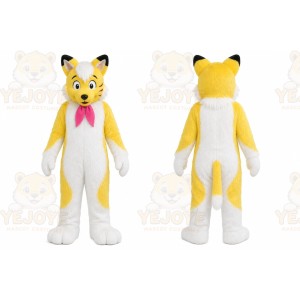 Yellow Fox Mascot Costume with Custom Logo