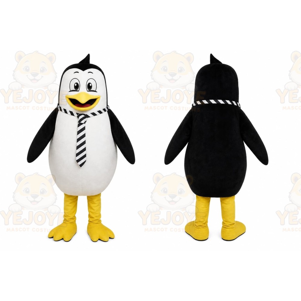 Black Penguin Mascot Costume with Custom Logo