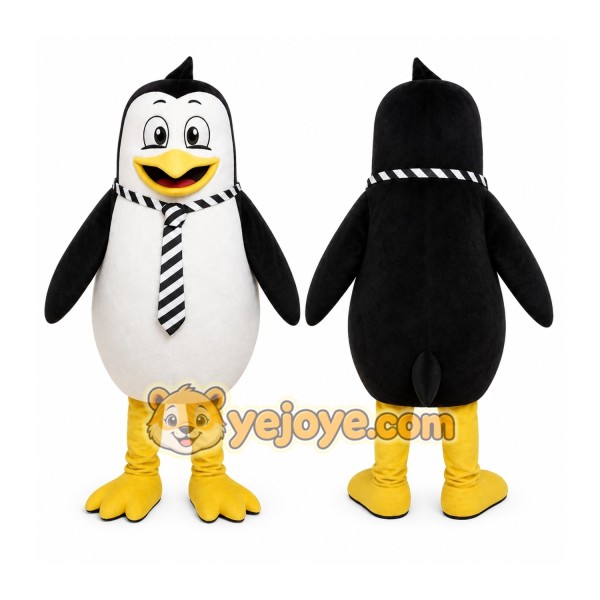 Black Penguin Mascot Costume with Custom Logo