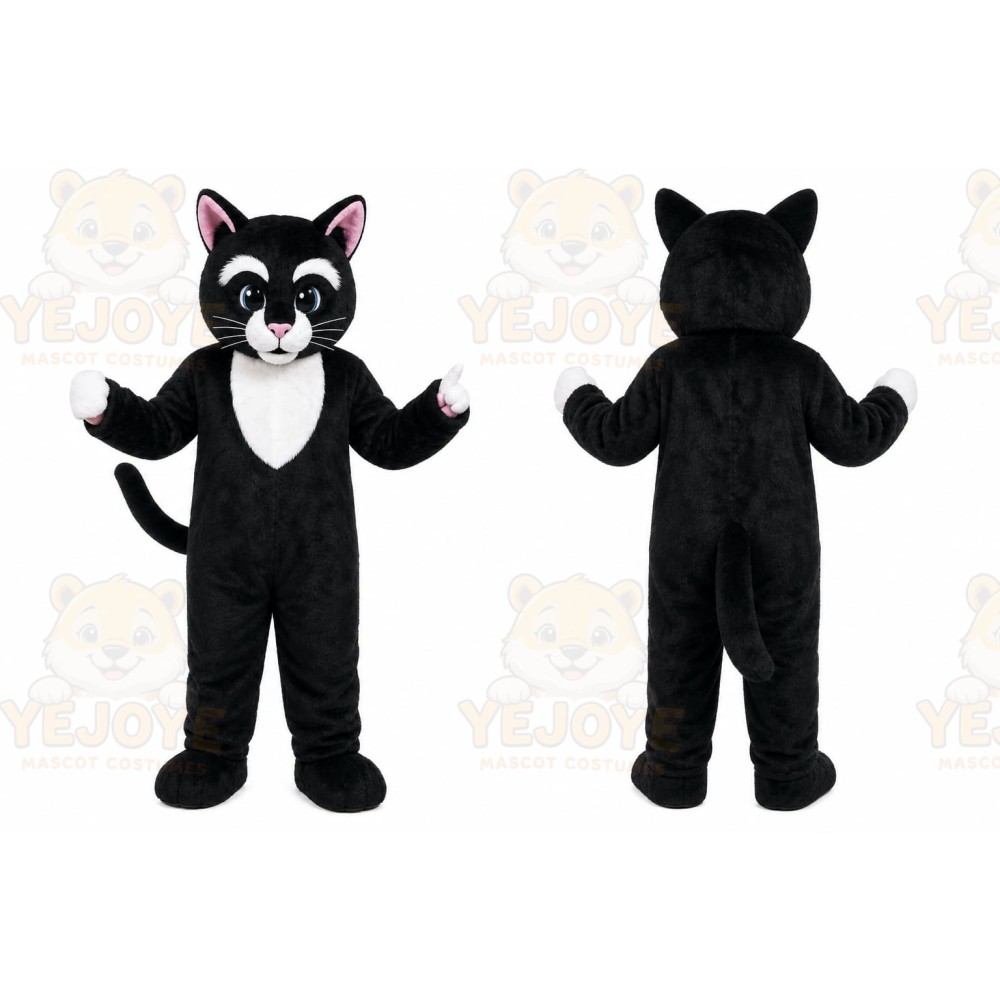 Black Cat Mascot Costume with Custom Logo