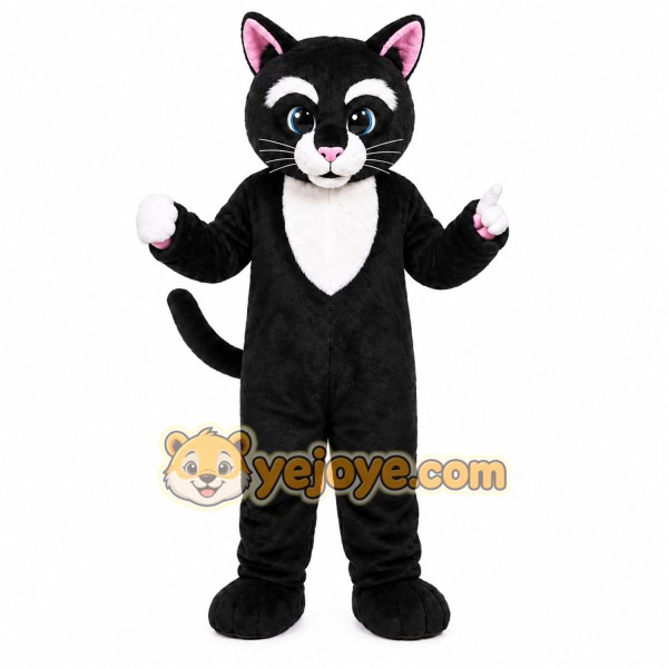 Black Cat Mascot Costume with Custom Logo