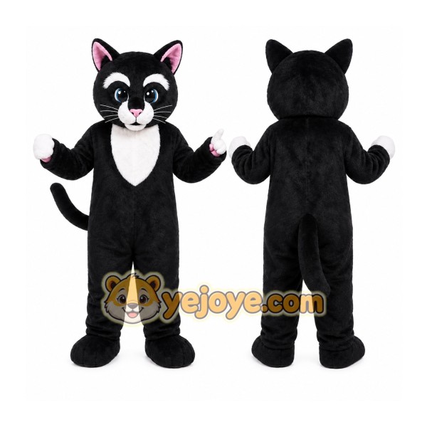 Black Cat Mascot Costume with Custom Logo