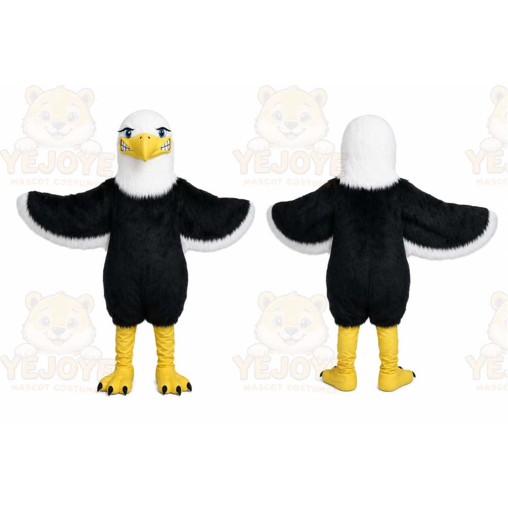Black Eagle Mascot Costume with Custom Logo