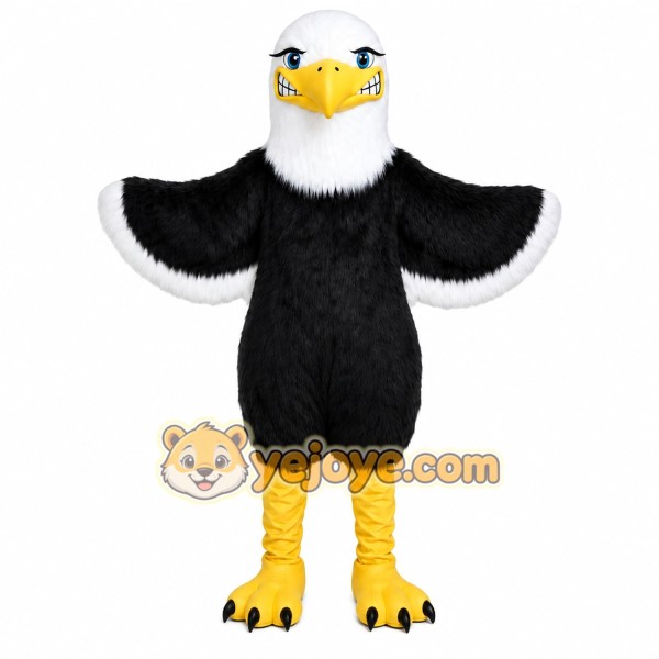 Black Eagle Mascot Costume with Custom Logo
