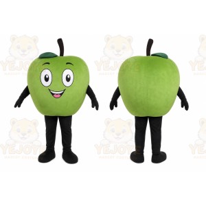 Green Apple Mascot Costume with Custom Logo