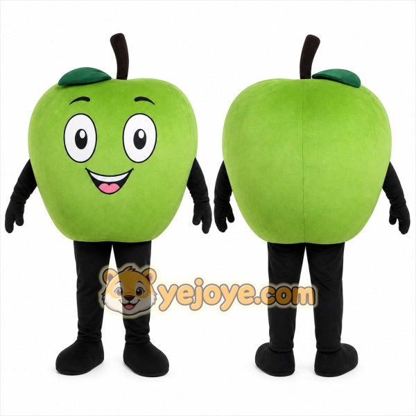 Green Apple Mascot Costume with Custom Logo