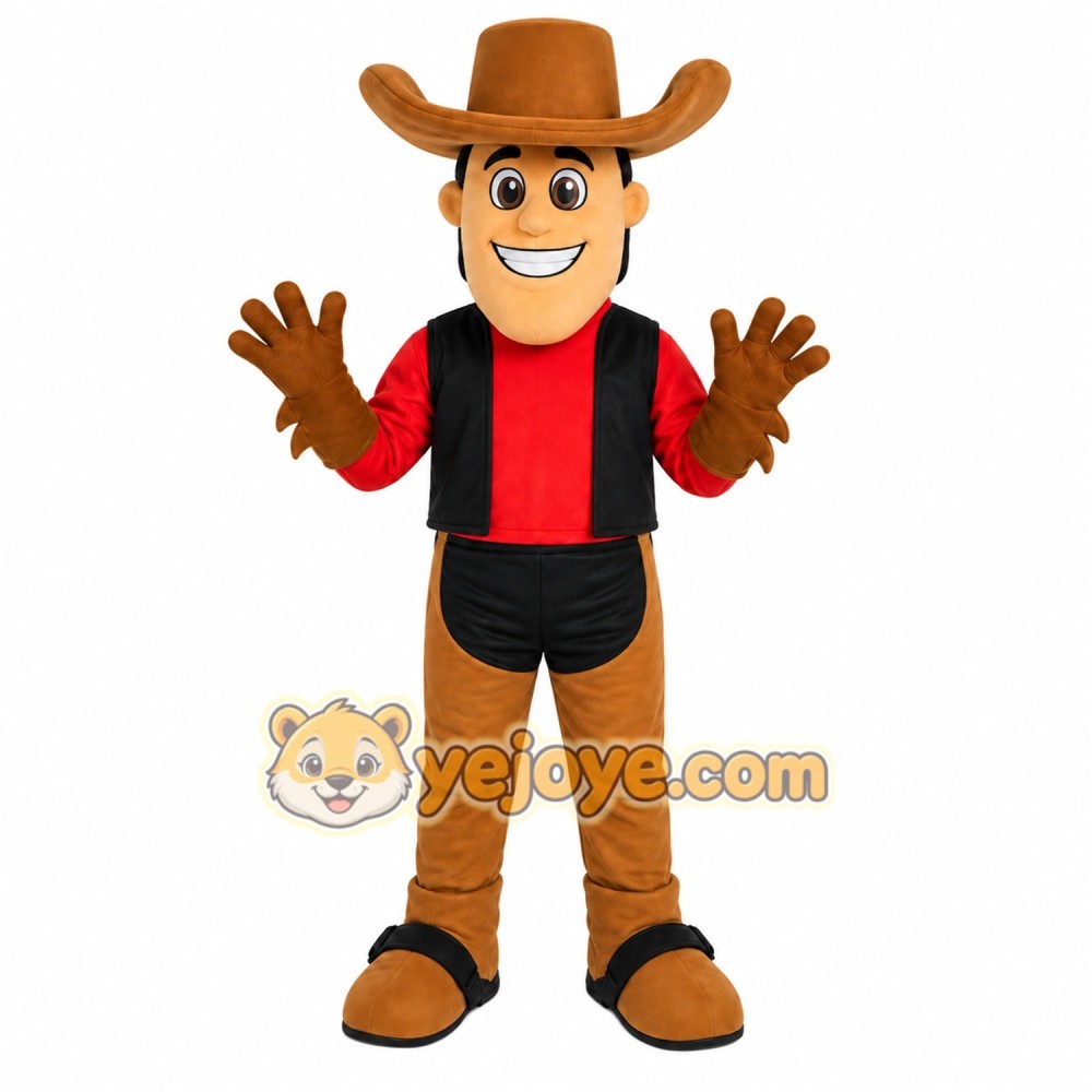 Brown Cowboy Mascot Costume with Custom Logo Brown Cowboy Mascot Costume with Custom Logo