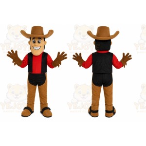 Brown Cowboy Mascot Costume with Custom Logo