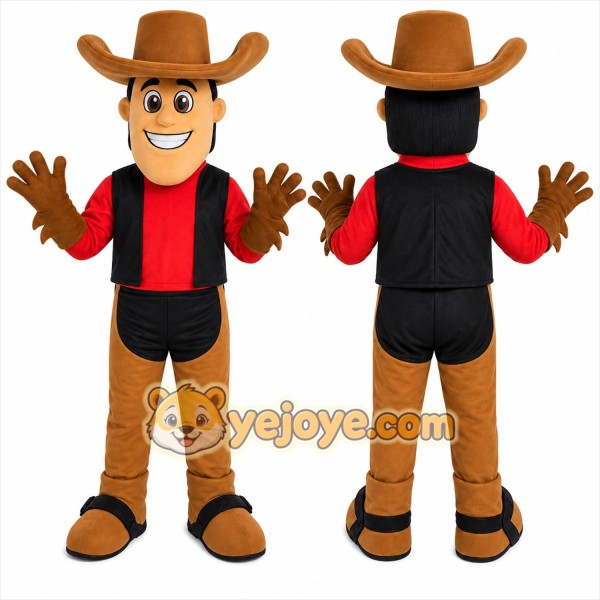Brown Cowboy Mascot Costume with Custom Logo