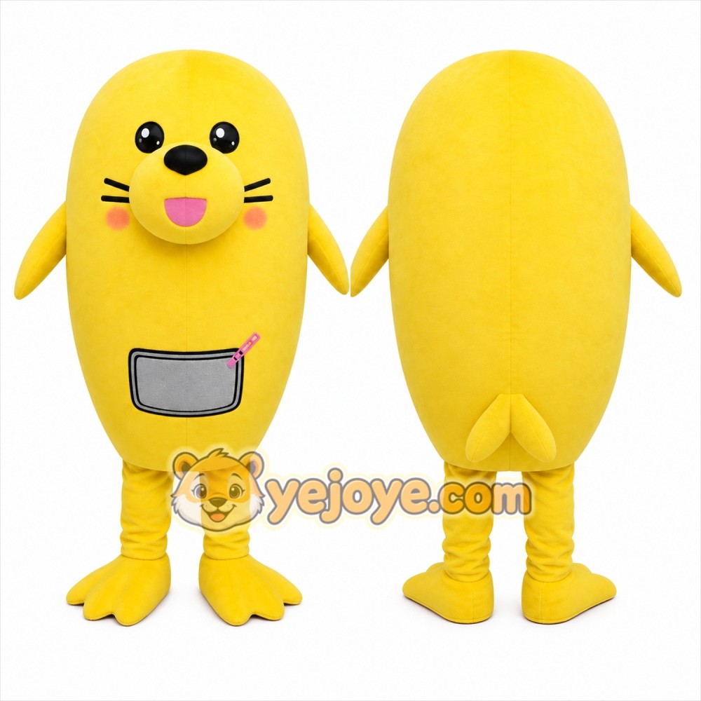 Yellow Seal Mascot Costume with Custom Logo