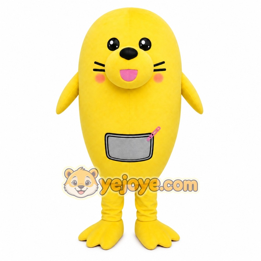 Yellow Seal Mascot Costume with Custom Logo
