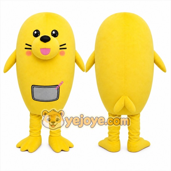 Yellow Seal Mascot Costume with Custom Logo