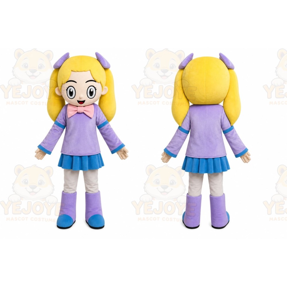 Purple Girl Mascot Costume with Custom Logo