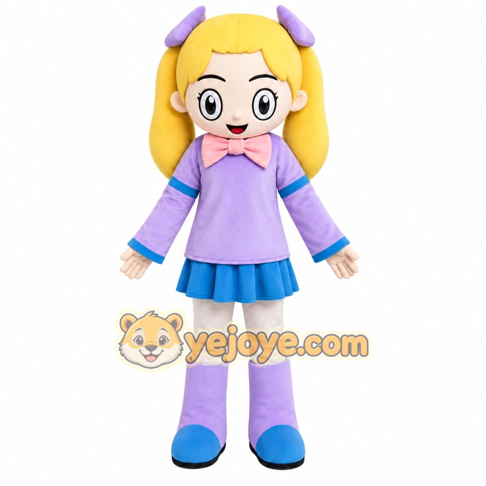 Purple Girl Mascot Costume with Custom Logo Purple Girl Mascot Costume with Custom Logo