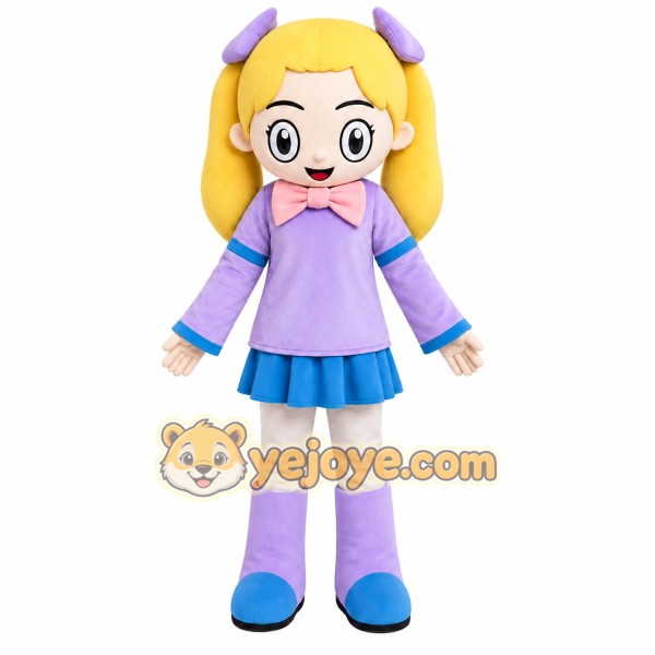 Purple Girl Mascot Costume with Custom Logo