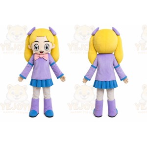 Purple Girl Mascot Costume with Custom Logo