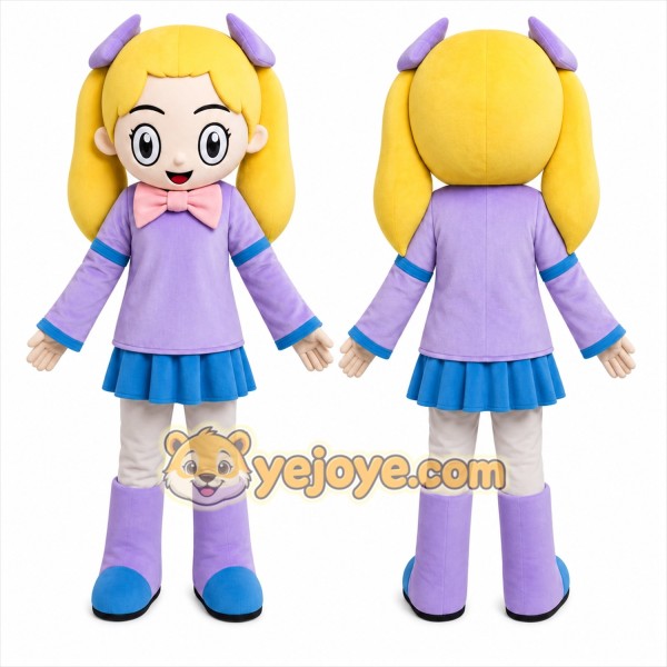 Purple Girl Mascot Costume with Custom Logo