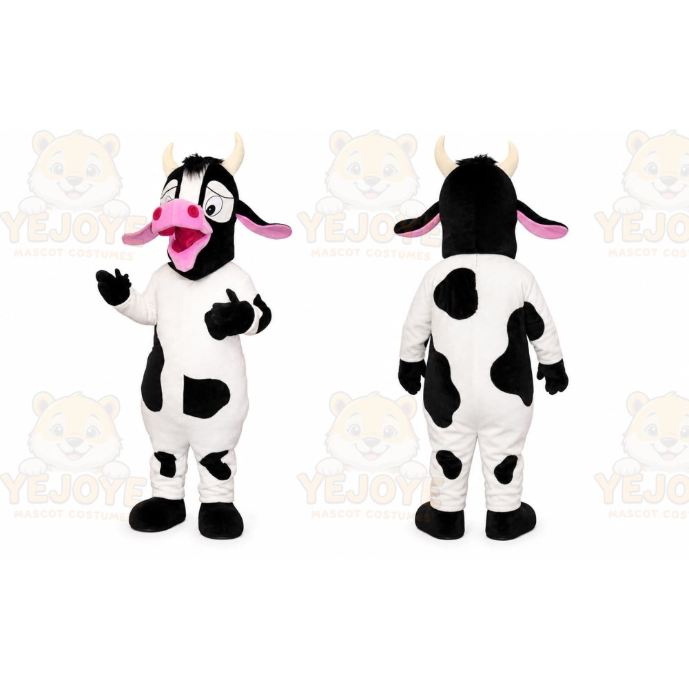 White Cow Mascot Costume with Custom Logo