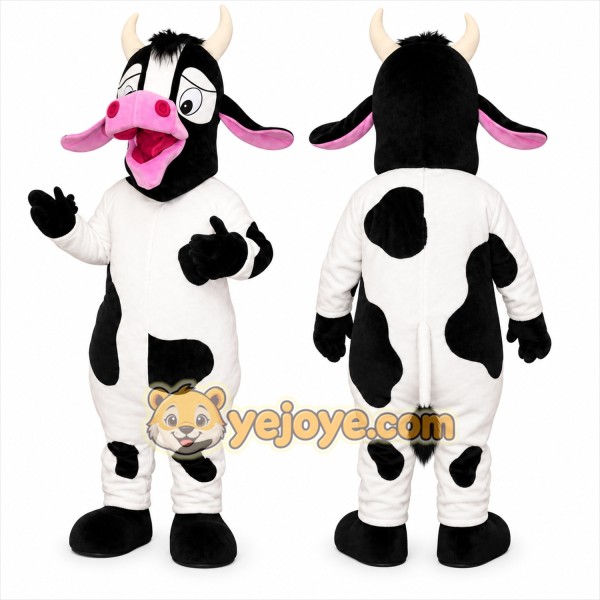 White Cow Mascot Costume with Custom Logo