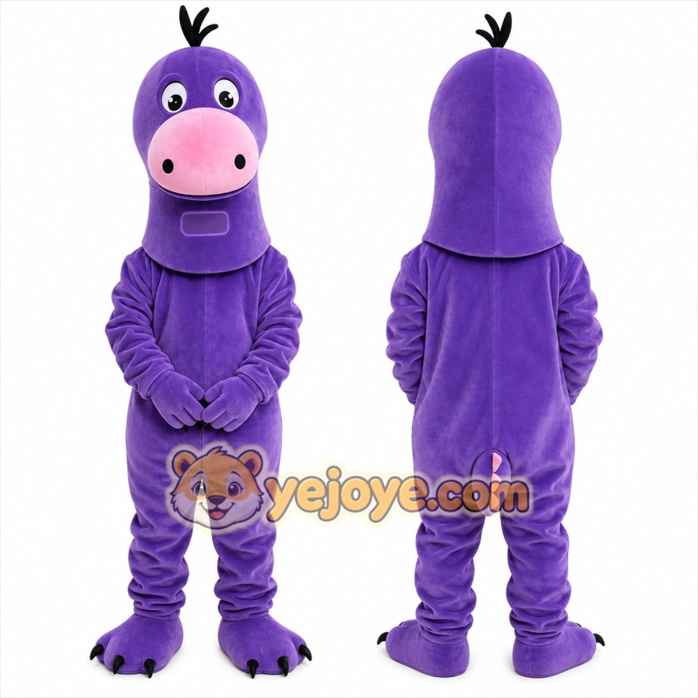 Purple Dinosaur Mascot Costume with Custom Logo Purple Dinosaur Mascot Costume with Custom Logo