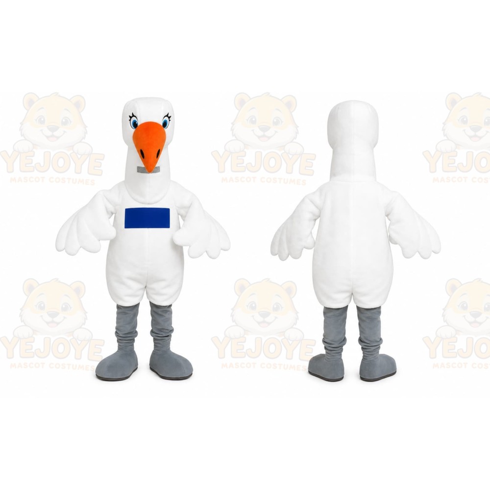 White Bird Mascot Costume with Custom Logo