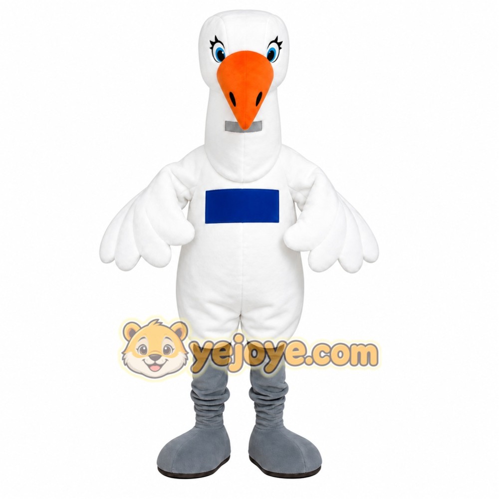 White Bird Mascot Costume with Custom Logo White Bird Mascot Costume with Custom Logo