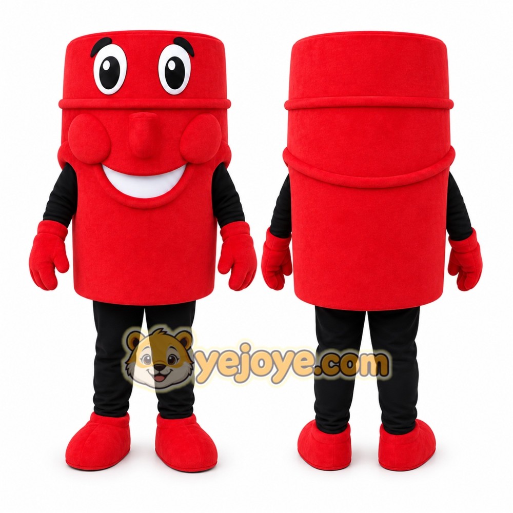 Red Cylindrical Mascot Costume for Events and Promotions